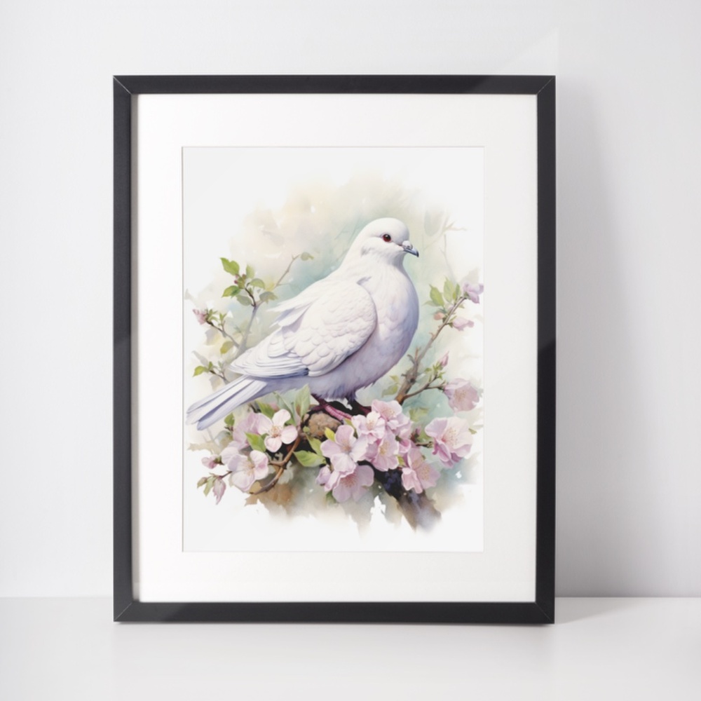 Watercolor Mourning Dove Bird Portrait Wall Art Illustration Print Unframed - Picture 2 of 5